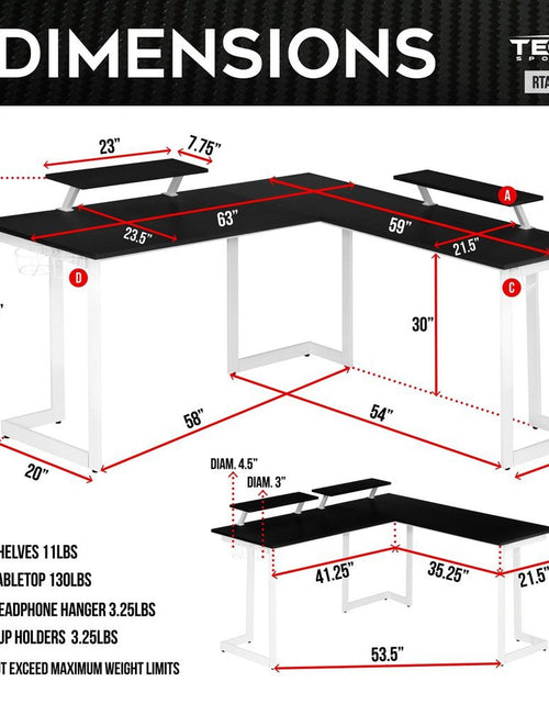 Load image into Gallery viewer, Techni Sport Warrior L-Shaped Gaming Desk, White by Level Up Desks
