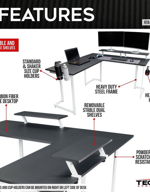 Load image into Gallery viewer, Techni Sport Warrior L-Shaped Gaming Desk, White by Level Up Desks
