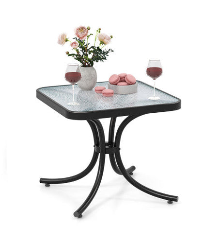 Tempered Glass Top Patio Table with Heavy-duty Metal Frame for Garden Poolside-Black