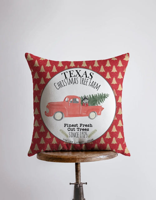 Load image into Gallery viewer, Texas Christmas Tree Farm | Red Christmas Truck | Pillow Cover | Christmas Decor | Throw Pillow | Home Decor | Rustic Christmas Decor by UniikPillows
