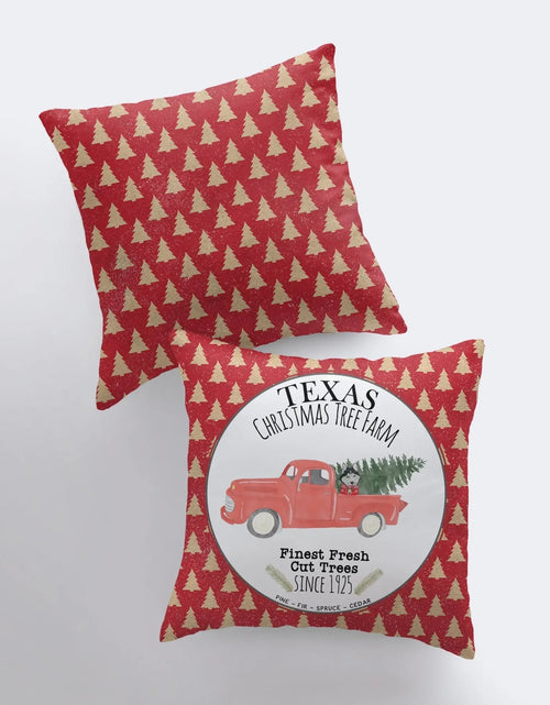 Load image into Gallery viewer, Texas Christmas Tree Farm | Red Christmas Truck | Pillow Cover | Christmas Decor | Throw Pillow | Home Decor | Rustic Christmas Decor by UniikPillows
