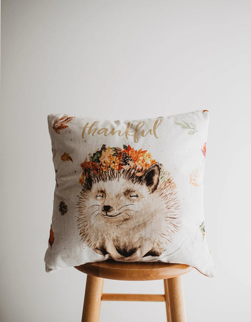 Load image into Gallery viewer, Thankful Hedgehog Pillow Cover | 16x16 Throw Pillow Thanksgiving Décor | Farmhouse Pillows | Country Decor | Fall Throw Pillows | Gift by UniikPillows
