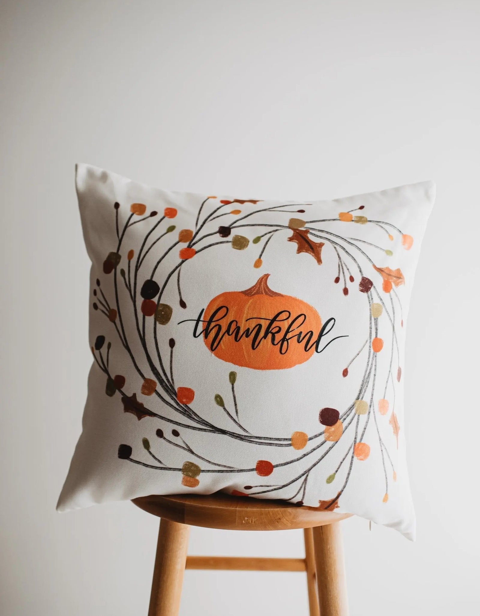 Thankful Primitive Pumpkin Wreath Pillow Cover |  Thanksgiving Décor | Farmhouse Pillows | Country Decor | Fall Throw Pillows | Gift for her by UniikPillows