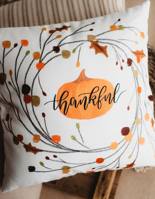 Load image into Gallery viewer, Thankful Primitive Pumpkin Wreath Pillow Cover |  Thanksgiving Décor | Farmhouse Pillows | Country Decor | Fall Throw Pillows | Gift for her by UniikPillows
