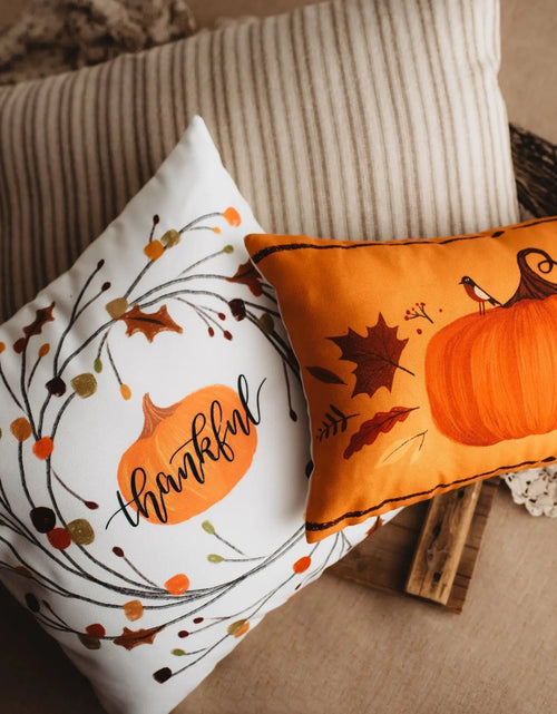 Load image into Gallery viewer, Thankful Primitive Pumpkin Wreath Pillow Cover |  Thanksgiving Décor | Farmhouse Pillows | Country Decor | Fall Throw Pillows | Gift for her by UniikPillows
