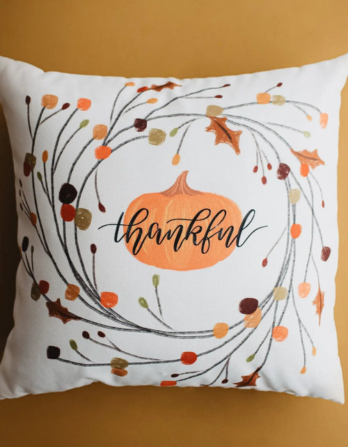 Load image into Gallery viewer, Thankful Primitive Pumpkin Wreath Pillow Cover |  Thanksgiving Décor | Farmhouse Pillows | Country Decor | Fall Throw Pillows | Gift for her by UniikPillows
