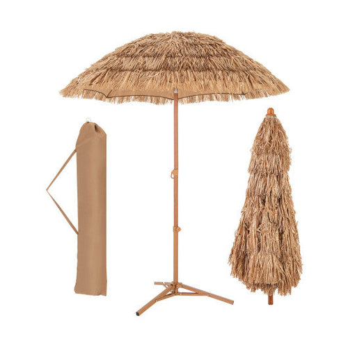 Load image into Gallery viewer, 6.5 Feet Thatched Tiki Umbrella with Foldable Stand Push Button Tilt-Natural
