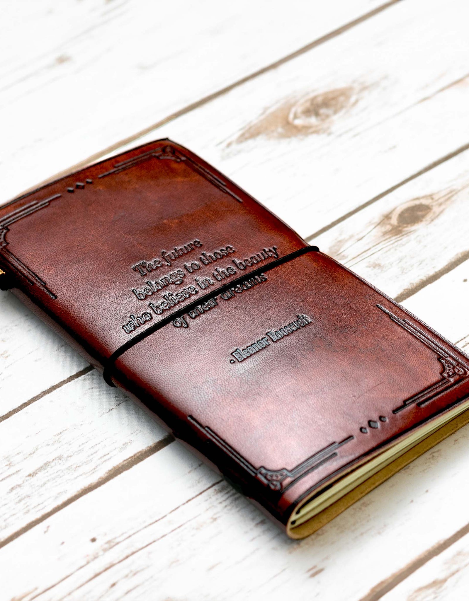 The Future Belongs Eleanor Roosevelt Quote Leather Journal - 8x6 Size by Soothi