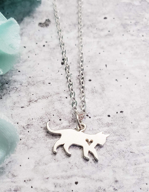 Load image into Gallery viewer, Tiny Cat Initial Pendant Silver Necklace by Salt and Sparkle
