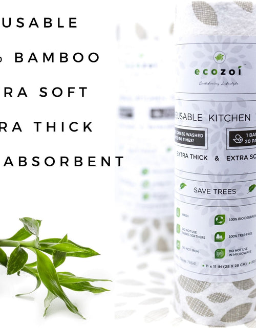 Load image into Gallery viewer, Bamboo Kitchen Paper Towels, Reusable Tree-Free Rolls with Design, 4 Pack by ecozoi
