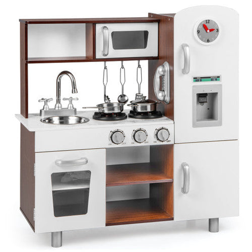 Load image into Gallery viewer, Kids Kitchen Playset with Realistic Sounds and Lights-Brown &amp; White
