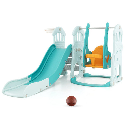 Load image into Gallery viewer, Toddler Slide and Swing Set  with Extra-long Slide Height Adjustable Swing Basketball Hoop and Climber

