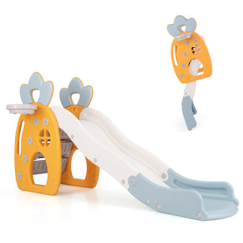 Load image into Gallery viewer, Foldable Slide with Basketball Hoop and Buffer Zone for Kids Aged 3+ Years Old
