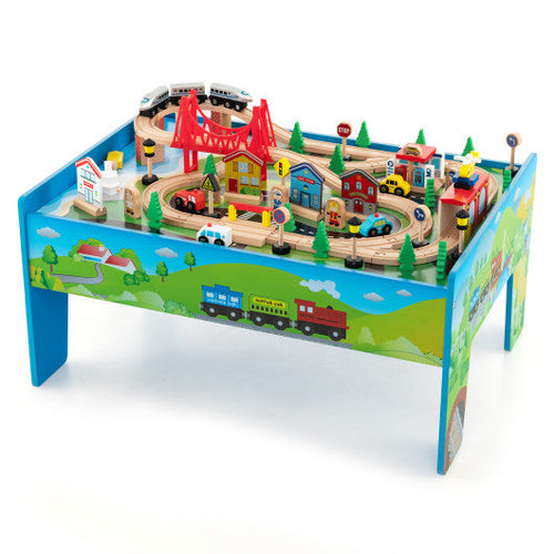 Load image into Gallery viewer, 80-Piece Wooden Train Set and Table
