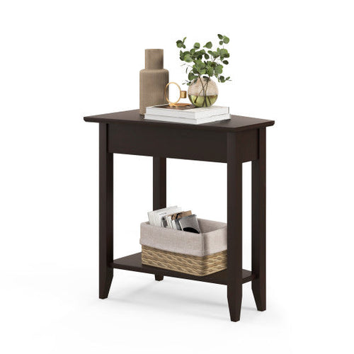 Load image into Gallery viewer, 2-Tier Wedge Narrow End Table with Storage Shelf and Solid Wood Legs-Espresso

