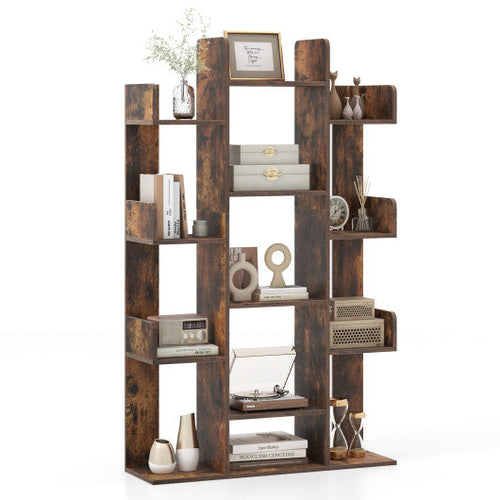 Load image into Gallery viewer, Tree-Shaped Bookshelf with 13 Compartments for Home Office-Rustic Brown

