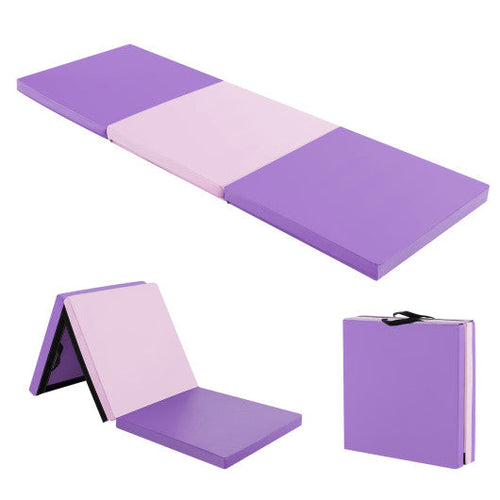 Load image into Gallery viewer, 6 x 2 FT Tri-Fold Gym Mat with Handles and Removable Zippered Cover-Pink &amp; Purple
