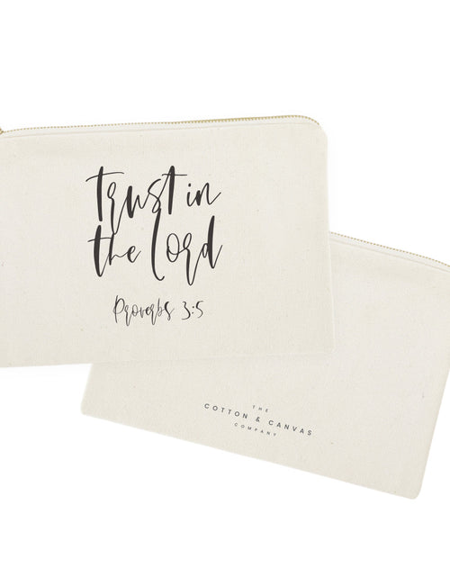 Load image into Gallery viewer, Trust in the Lord, Proverbs 3:5 Cotton Canvas Cosmetic Bag by The Cotton &amp; Canvas Co.
