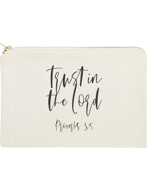Load image into Gallery viewer, Trust in the Lord, Proverbs 3:5 Cotton Canvas Cosmetic Bag by The Cotton &amp; Canvas Co.
