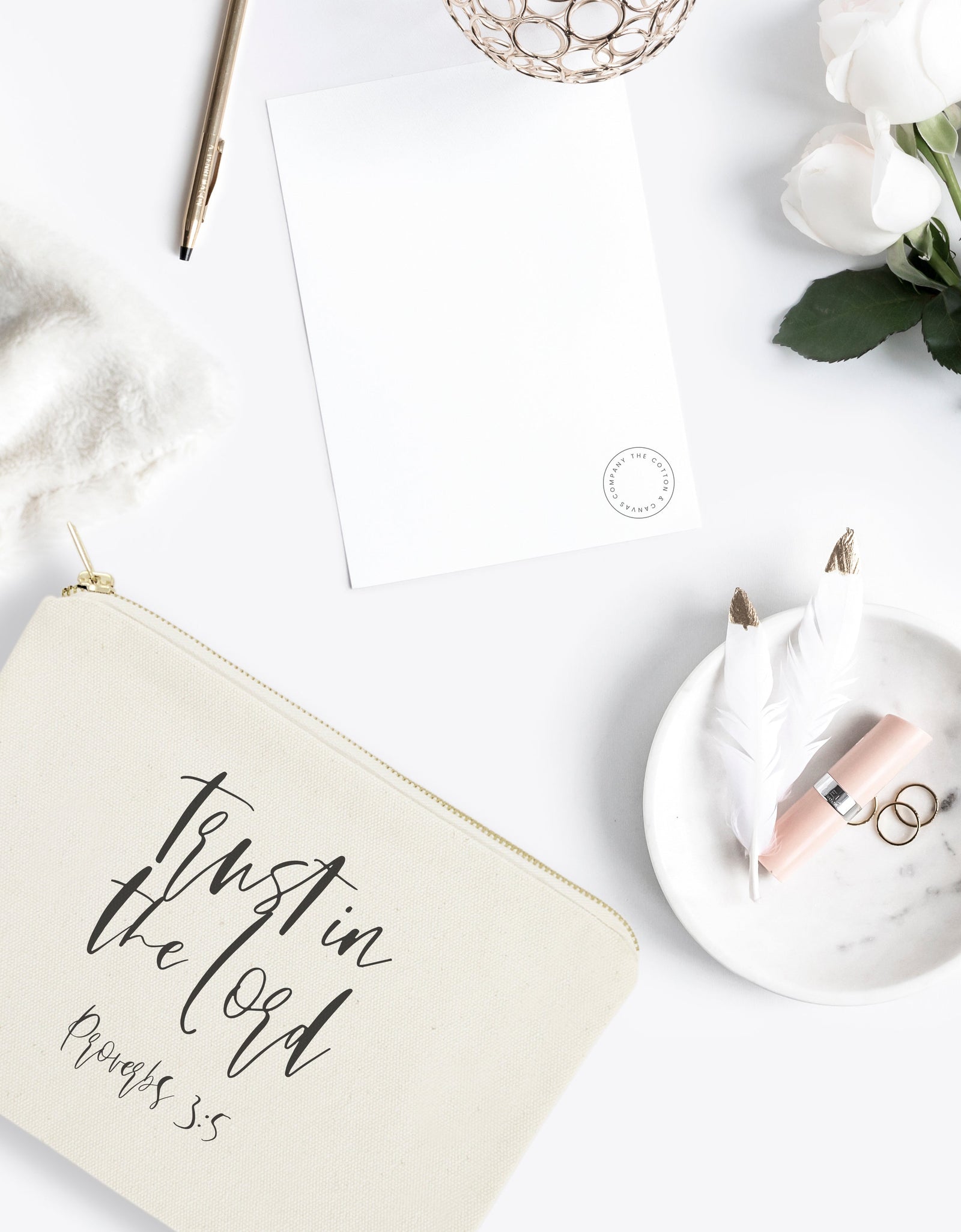 Trust in the Lord, Proverbs 3:5 Cotton Canvas Cosmetic Bag by The Cotton & Canvas Co.