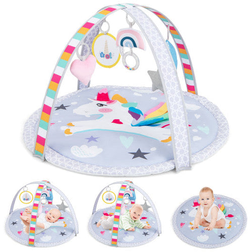 Load image into Gallery viewer, Baby Play Gym Mat 7-in-1 Tummy Time Activity Mat with 5 Detachable Toys-Multicolor
