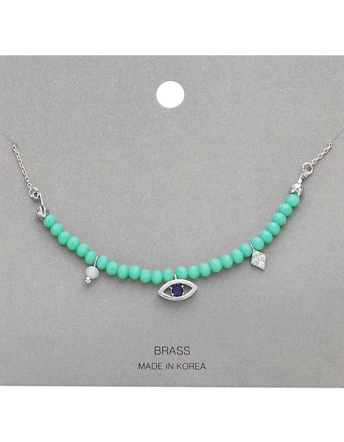 Load image into Gallery viewer, Brass Metal Evil Eye Accented Faceted Beaded Necklace by Madeline Love
