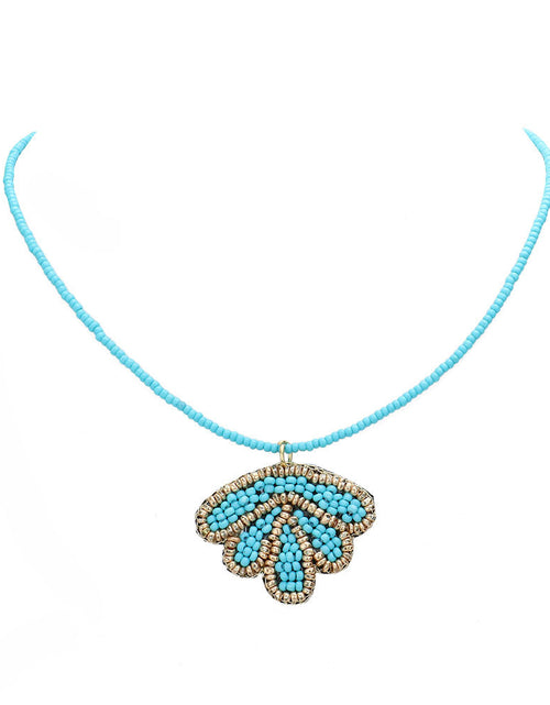 Load image into Gallery viewer, Felt Back Seed Beaded Shell Pendant Necklace by Madeline Love
