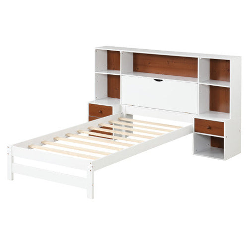 Load image into Gallery viewer, Bed Frame with Storage Headboard and Nightstands-Twin Size
