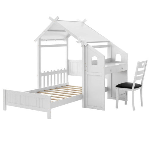Load image into Gallery viewer, Twin House Bed with with 2 Drawers and Windmill-White
