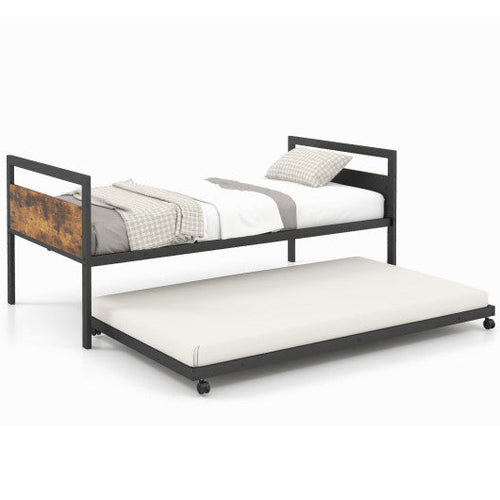 Load image into Gallery viewer, Twin Metal Daybed with Trundle Lockable Wheels-Twin Size
