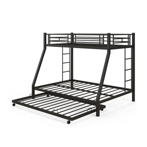 Load image into Gallery viewer, Twin Over Full Bunk Bed Frame with Trundle for Guest Room-Black
