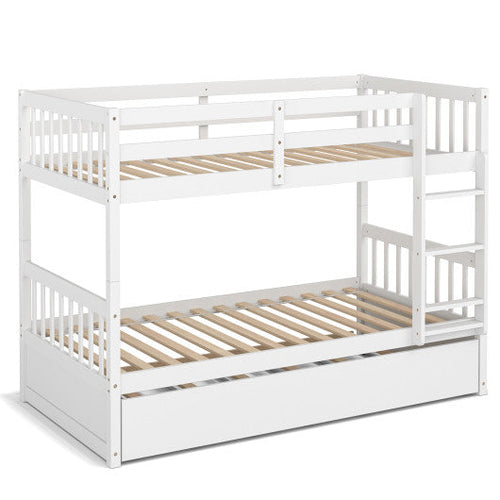 Load image into Gallery viewer, Twin Over Twin Bunk Bed with Pull-out Trundle and Ladder-White

