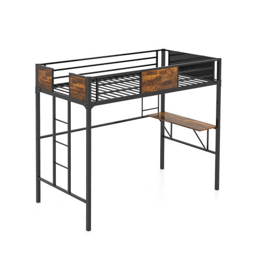 Load image into Gallery viewer, Twin Size Industrial Metal Loft Bed with Desk Storage Shelf and Build-in Ladder-Twin Size

