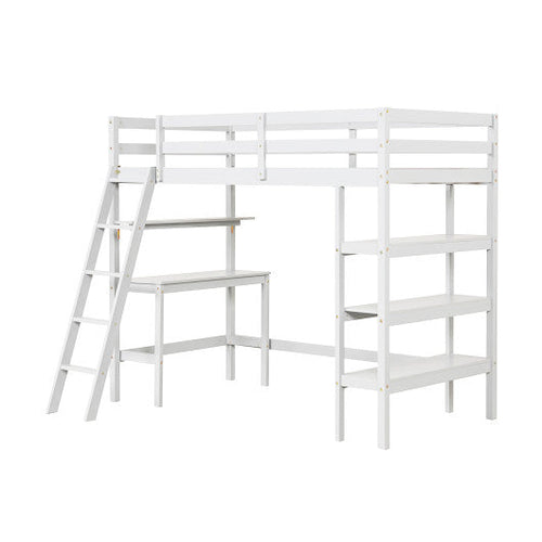 Load image into Gallery viewer, Twin Size Loft Bed with Desk and Bookshelves for Kids and Teens-White
