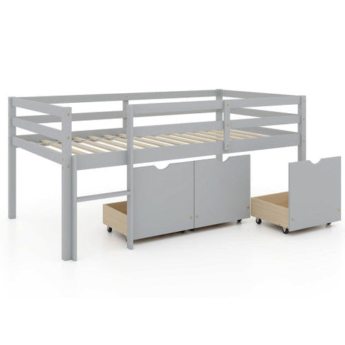 Load image into Gallery viewer, Twin Size Low Loft Bed with 3 Drawers with Ladder and Full-length Guardrails-Gray
