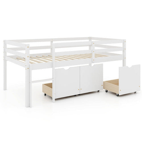 Load image into Gallery viewer, Twin Size Low Loft Bed with 3 Drawers with Ladder and Full-length Guardrails-White
