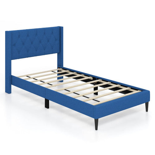 Load image into Gallery viewer, Twin Size Upholstered Platform Bed with Button Tufted Wingback Headboard-Blue
