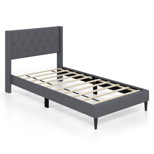 Load image into Gallery viewer, Twin Size Upholstered Platform Bed with Button Tufted Wingback Headboard-Gray

