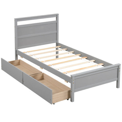 Load image into Gallery viewer, Twin Size Wooden Bed Frame with 2 Drawers for Teens and Adults-Gray
