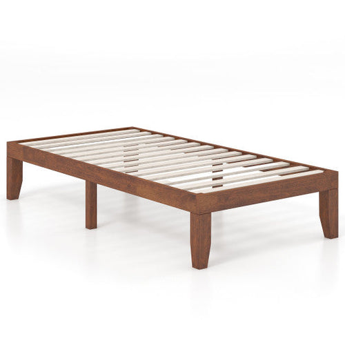 Load image into Gallery viewer, 14 Inch Twin Size Rubber Wood Platform Bed Frame with Wood Slat Support-Walnut
