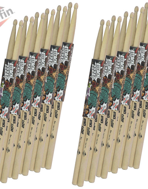 Load image into Gallery viewer, 12 Pairs of Select Elite Maple Wood Drum Sticks by GRIFFIN Attack Zzzap - Size 5A Premium Balanced, Level and Straight - Drummers Percussion Classic by GeekStands.com
