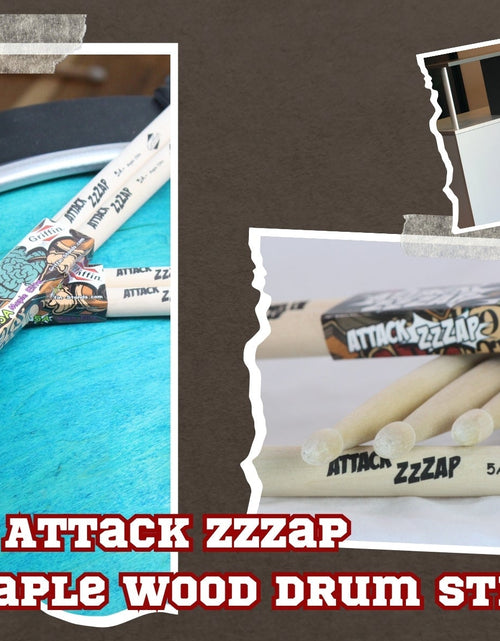 Load image into Gallery viewer, GRIFFIN Attack Zzzap Drum Sticks - 4 Pairs of Select Elite Maple Wood Size 5A - Premium Balanced, Level and Straight - Drummers Percussion Classic Pure Grit Uncoated, Raw Wood Drumming Sticks by GeekStands.com
