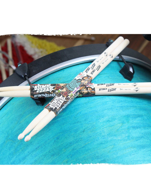 Load image into Gallery viewer, GRIFFIN Attack Zzzap Drum Sticks - 4 Pairs of Select Elite Maple Wood Size 5A - Premium Balanced, Level and Straight - Drummers Percussion Classic Pure Grit by GeekStands.com
