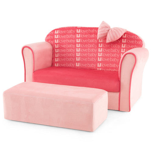 Load image into Gallery viewer, Ultra Soft Velvet Kids Sofa Chair Toddler Couch with Ottoman-Pink
