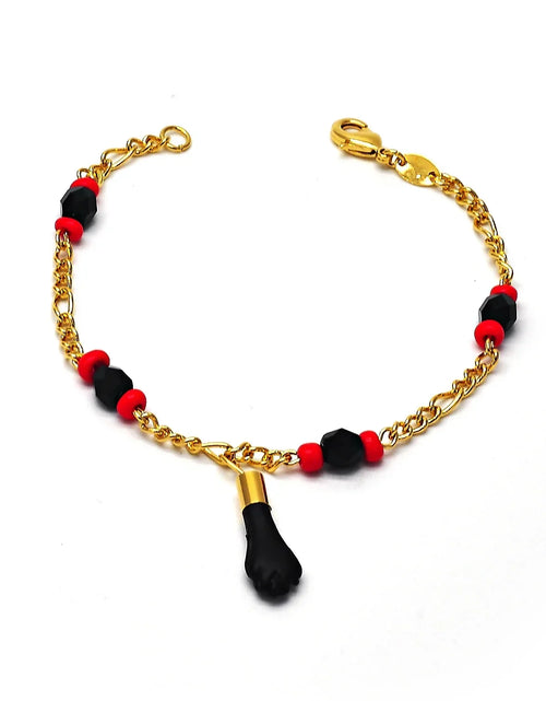 Load image into Gallery viewer, RMZ GOLD NYC Unisex 18K Gold Filled Evil Eye &amp; Azabache Figa Protection Bracelet – Good Luck Charm for, Kid, Women &amp; Men 7''
