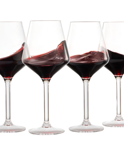 Load image into Gallery viewer, European Style Unbreakable Stemmed Crystal Wine Glasses, | Set of 4 | 100% US Tritan Drinkware, 18 oz Acrylic Dishwasher Safe Clear Color Shatterproof BPA-free plastic, Reusable, All Purpose Glassware by The Wine Savant
