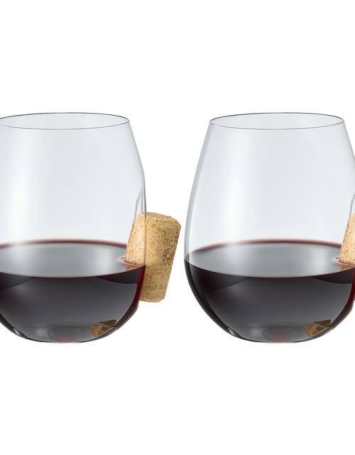 Load image into Gallery viewer, Corked Stemless Wine Glasses | Set of 2 | Stuck In The Glass Wine Cork Cocktail Glassware, Enthusiast Gift, Artisanal Crystal Glassware - Gift Idea for Him, Her, Wine Lover, Housewarming (19.6 OZ) by The Wine Savant
