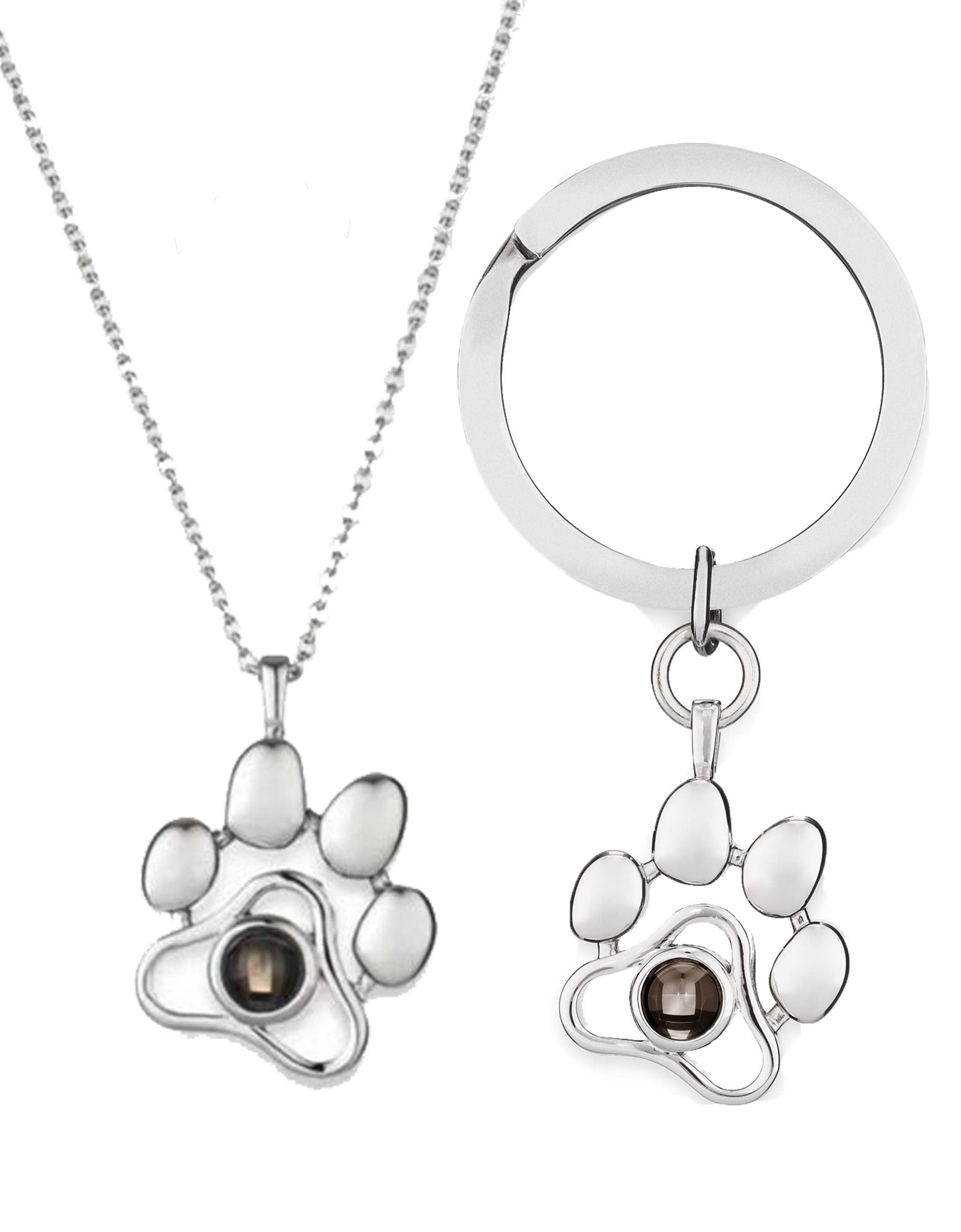 Custom Pet Photo Paw Necklace and Key Chain Set by PetWithMe