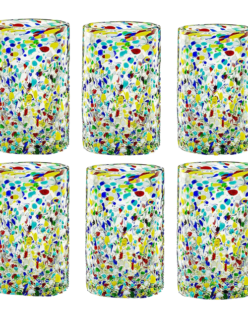 Load image into Gallery viewer, Hand Blown Mexican Drinking Glasses – Set of 6 Confetti Rock Design Glasses by The Wine Savant (Confetti) by The Wine Savant
