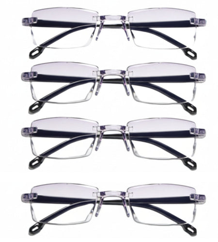 4 PK Mens Rectangular Rimless Blue Light Blocking Reading Glasses Unisex Readers